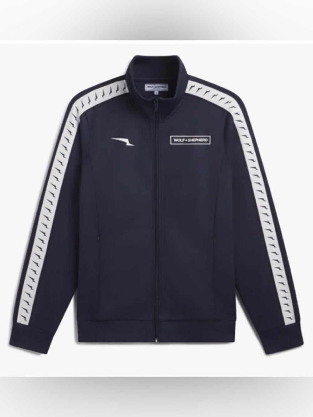 Wolf & Shepherd Track Jacket Navy Stripe Zip Up Large Athletic Luxury Sport
